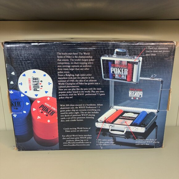 World Series Of Poker Excalibur Professional 200 7.5 gram Poker Chip Set NEW NIB - Picture 4 of 4